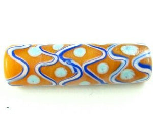 Indonesian Millifiori, Tube, Orange/Blue, 36x11mm (2pc)