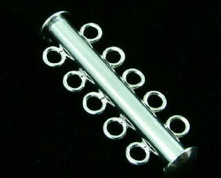 5-Strand Tube Clasp, Silver, 31x10mm (1 clasp)