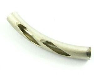 Metal Bead, Tube, Bent, Double Sliced, Satin Nickel, 32x5mm (10 pcs)