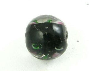 Indian Lampwork, Round Rose Bud, Black, 11mm (20 pcs)