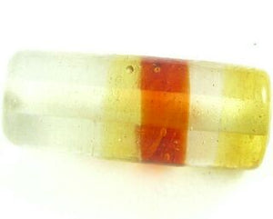 Indian Lampwork, Tube Stripe, Clear/Orange, 27x11mm (10 pcs)