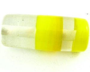 Indian Lampwork, Tube Stripe, Clear/Yellow, 27x11mm (10 pcs)