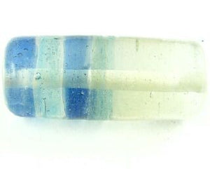Indian Lampwork, Tube Stripe, Clear/Aqua, 27x11mm (15 pcs, only one packet left!)