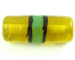 Indian Lampwork, Tube Stripe, Light Amber/Green, 27x11mm (10 pcs)