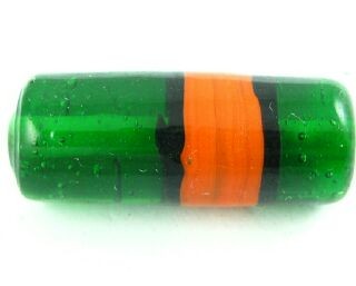 Indian Lampwork, Tube Stripe, Green/Orange, 27x11mm (10 pcs)
