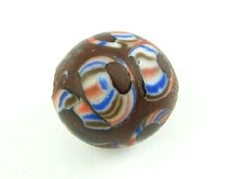 Indonesian Millifiori, Round, Red/Blue/Brown, 15mm (2pc)