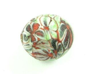 Indonesian Millifiori, Round, Green/Red/Brown, 15mm (2pc)