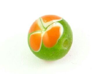 Indonesian Lampwork, Round Flower, Green/Orange, 12mm (10pcs - only one packet left!)
