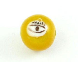 Indonesian Lampwork, Round Eye, Yellow, 10mm (10pcs)