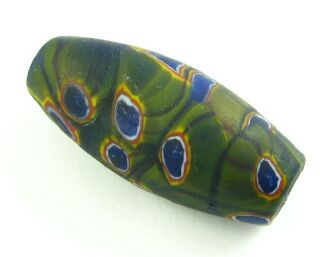 Indian Glass, Millifiori, Rice, Matte Green, 37x16mm (10 pcs)