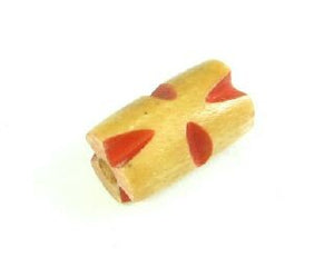 Bone, Tube, Short 02, Tan with Red, 11x8mm (20pcs)