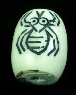 Bone Bead, Misc 01, White with Black Spider, 25x28mm (2pc)