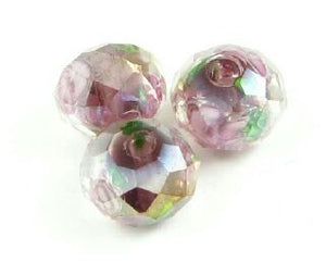 Chinese Crystal Covered Lampwork, Rondelle, Pink Rose, Amethyst, 8x11mm (5 pcs)