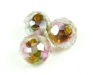 Chinese Crystal Covered Lampwork, Rondelle, Pink Rose, Topaz AB, 8x10mm (5 pcs)