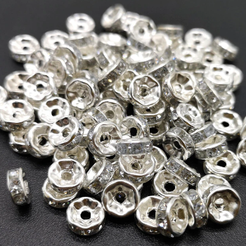 Rhinestone Rondelles, Silver/Clear (4, 5, 6, 8 or 10mm)